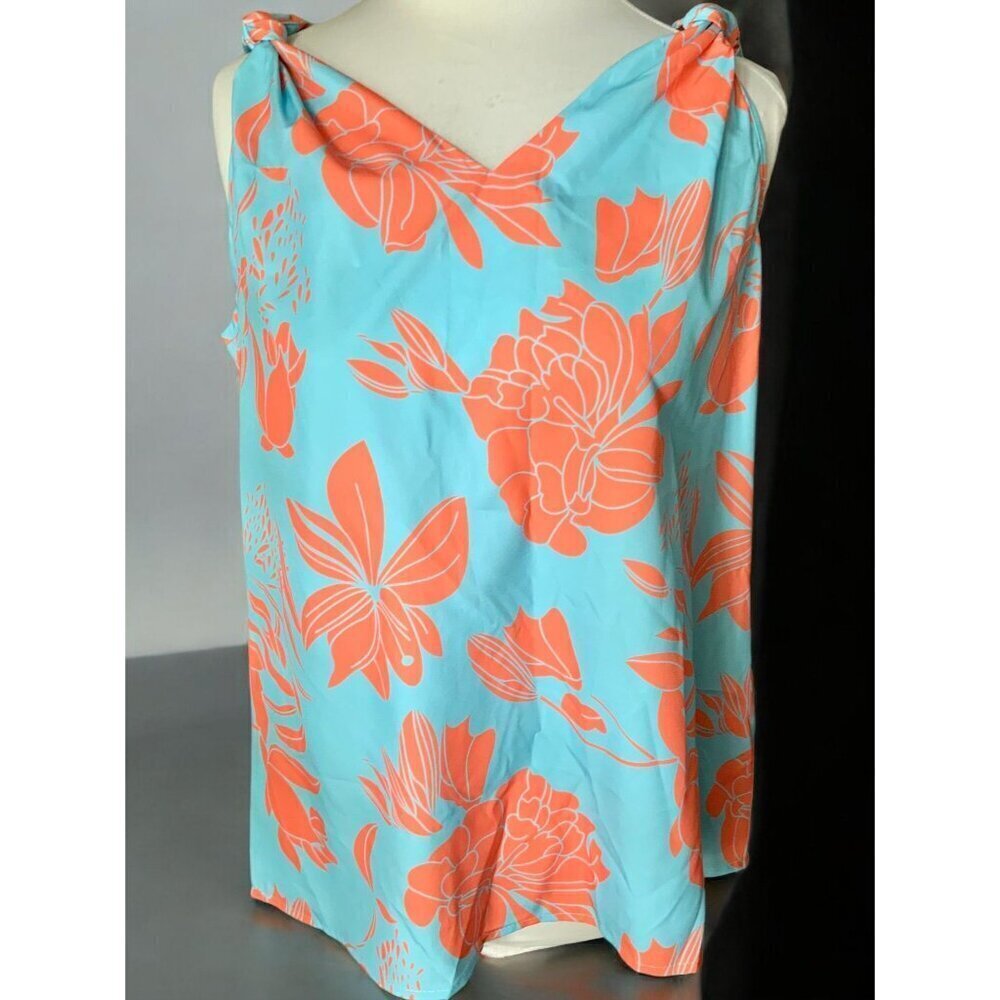 Turquoise & Coral Floral Knot-Shoulder Cami Top - Picture 10 of 10